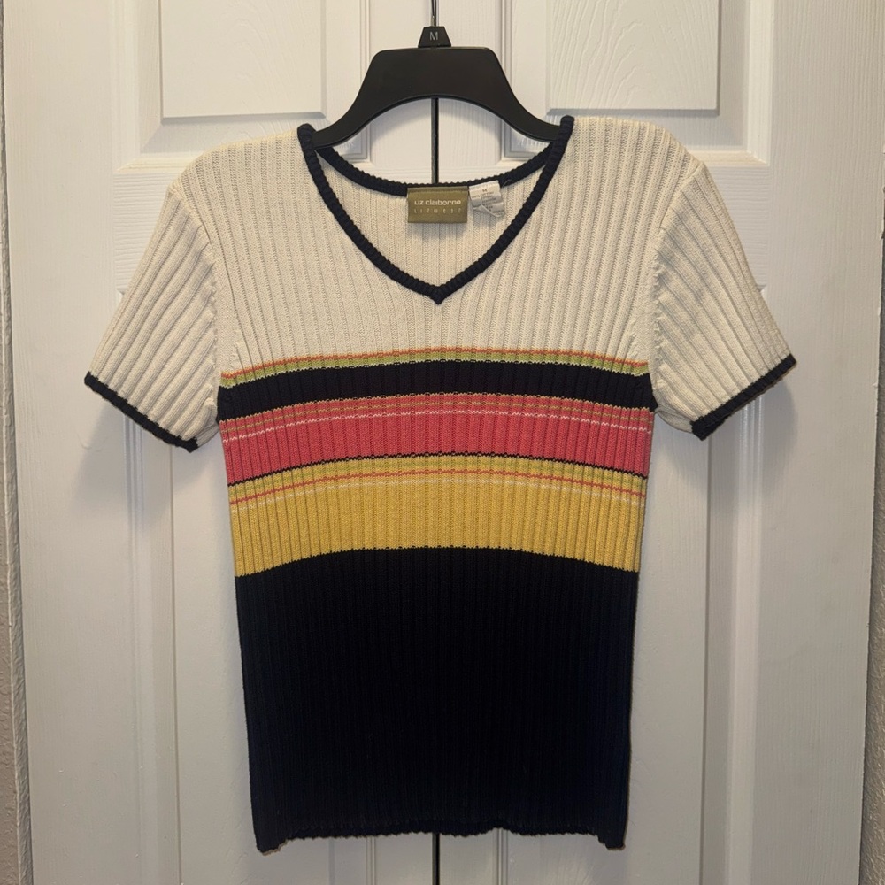 Liz Claiborne Navy and Cream Knit Top